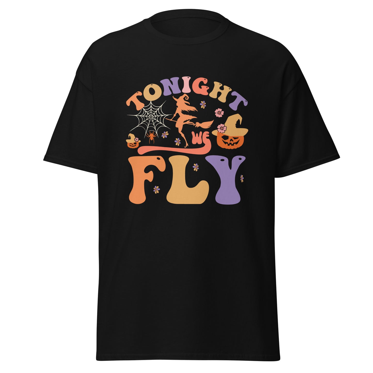 witches tonight we fly , Halloween Design Soft Style Heavy Cotton T-Shirt