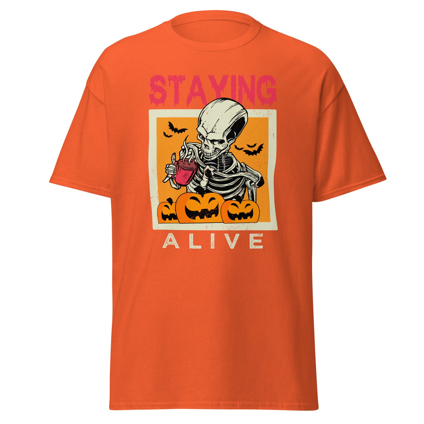 Staying Alive On Halloween , Halloween Design Soft Style Heavy Cotton T-Shirt