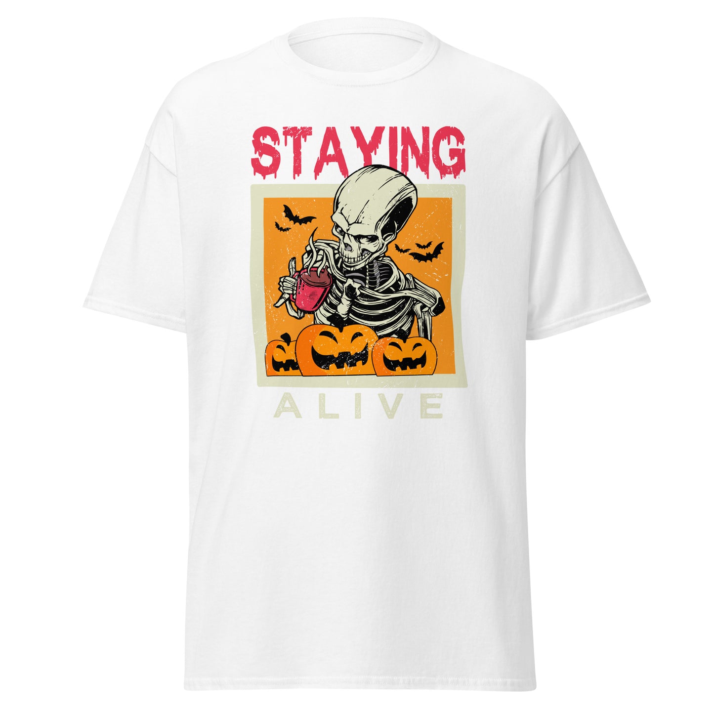 Staying Alive On Halloween , Halloween Design Soft Style Heavy Cotton T-Shirt