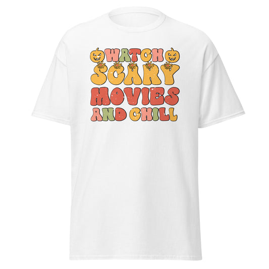 Whatch Scary Movies & Chill , Halloween Design Soft Style Heavy Cotton T-Shirt